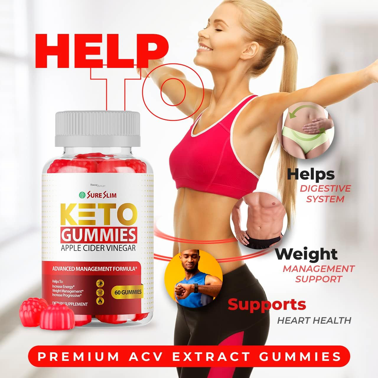 (2 Pack) Sure Slim Keto ACV Gummies - New Advance Formula Apple Cider Vinegar Slimsure Keto Gummys, Sureslimketo Gummy S, Sureslim Keto Reviews Gummies, for 60 Days Supply.