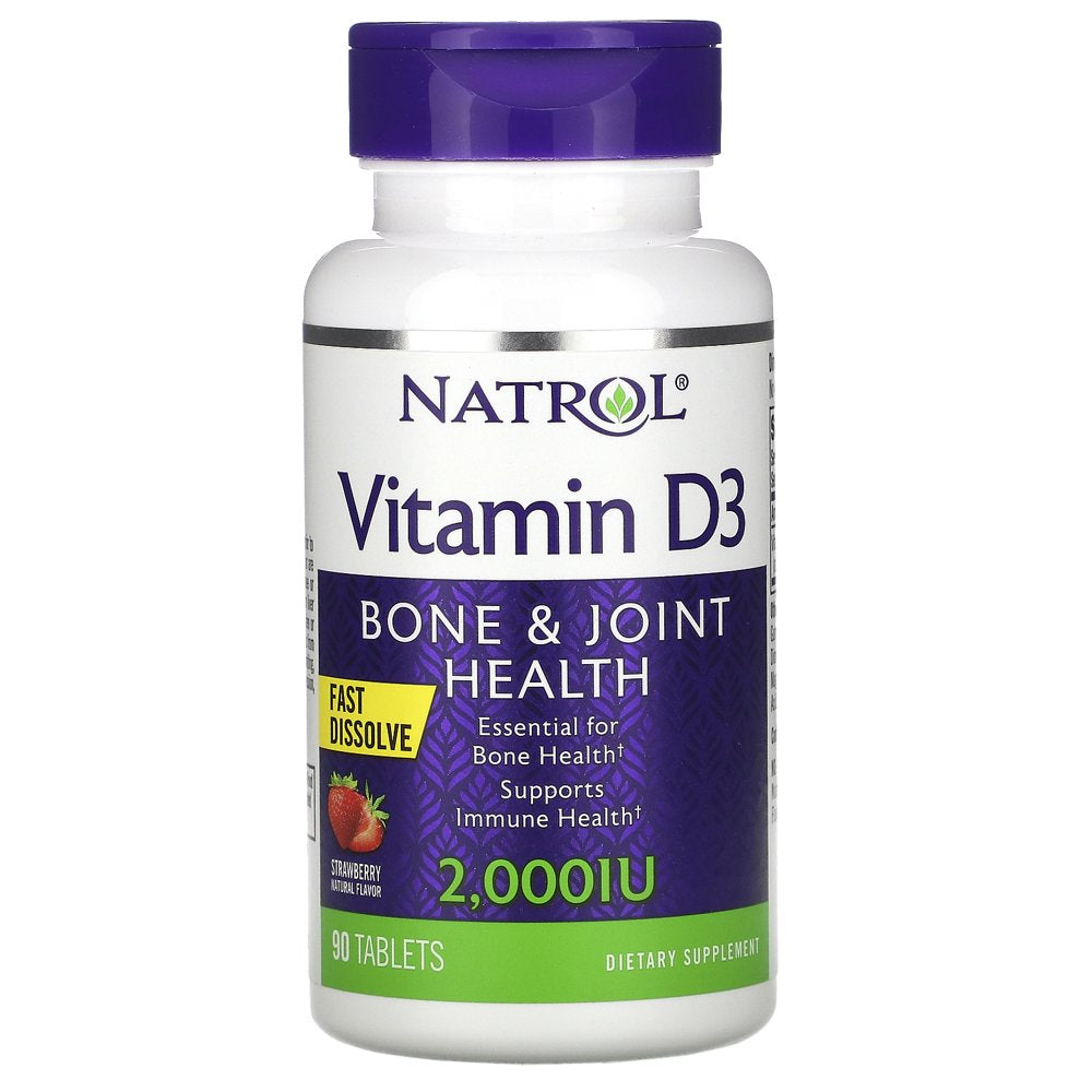 Natrol, Vitamin D3, Bone Joint Health, Strawberry , 2,000 IU, 90 Tablets