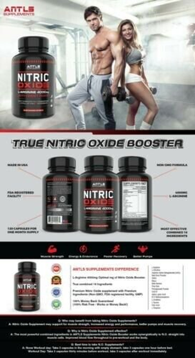 Nitric Oxide L-Arginine Pre Workout+Testosterone Booster,Multivitamin Men,Test