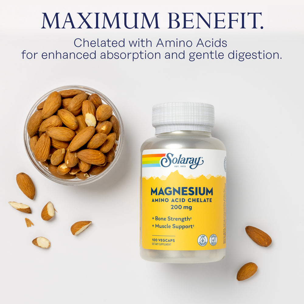 Solaray Magnesium Amino Acid Chelate, Healthy Bone Strength, Muscle, Nerve & Cardiovascular Support, 100 Vegcaps