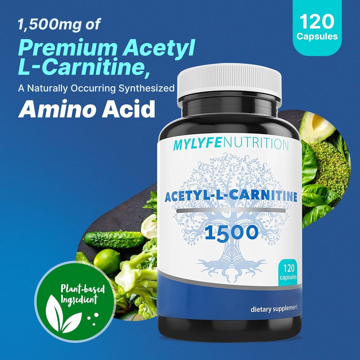 My Lyfe Nutrition Acetyl L-Carnitine 1500Mg Capsules, Energy Management Supplements, Non-Gmo and Gluten-Free, Metabolism Support for Men and Women, 120 Veggie Capsules