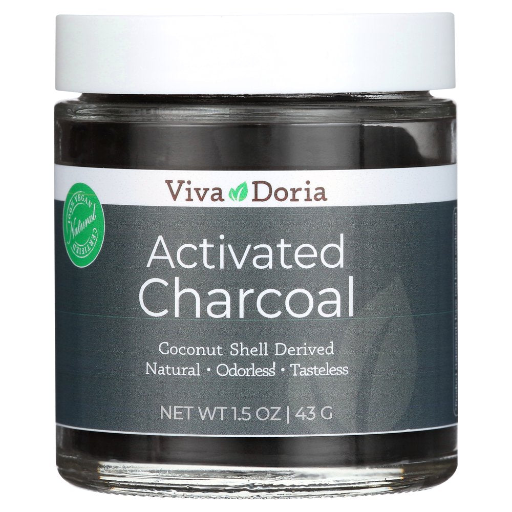 Viva Doria Virgin Activated Charcoal Powder, Coconut Shell Derived, Food Grade, 1.5 Oz Glass Jar