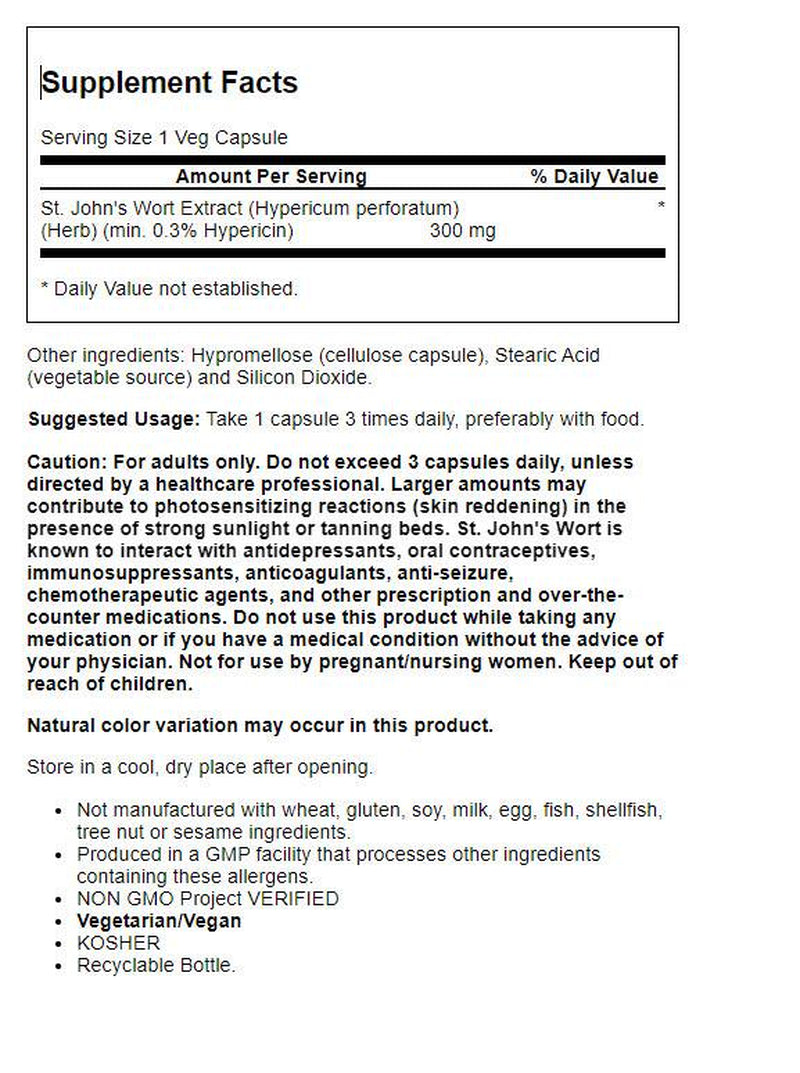 NOW Supplements, St. John'S Wort (Hypericum Perforatum) 300 Mg, Standardized Extract, 250 Veg Capsules