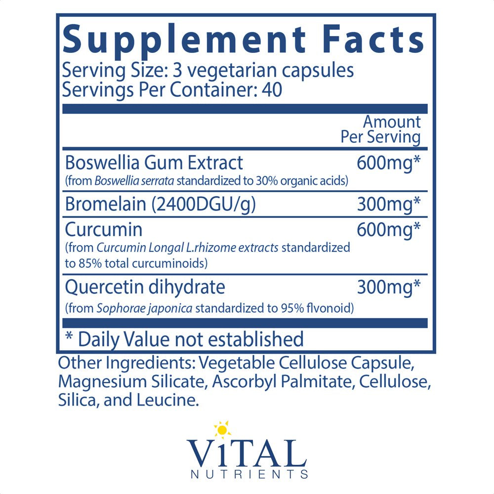 Vital Nutrients - BCQ (Bromelain, Curcumin and Quercetin) - Herbal Support for Joint, Sinus and Digestive Health - 120 Capsules