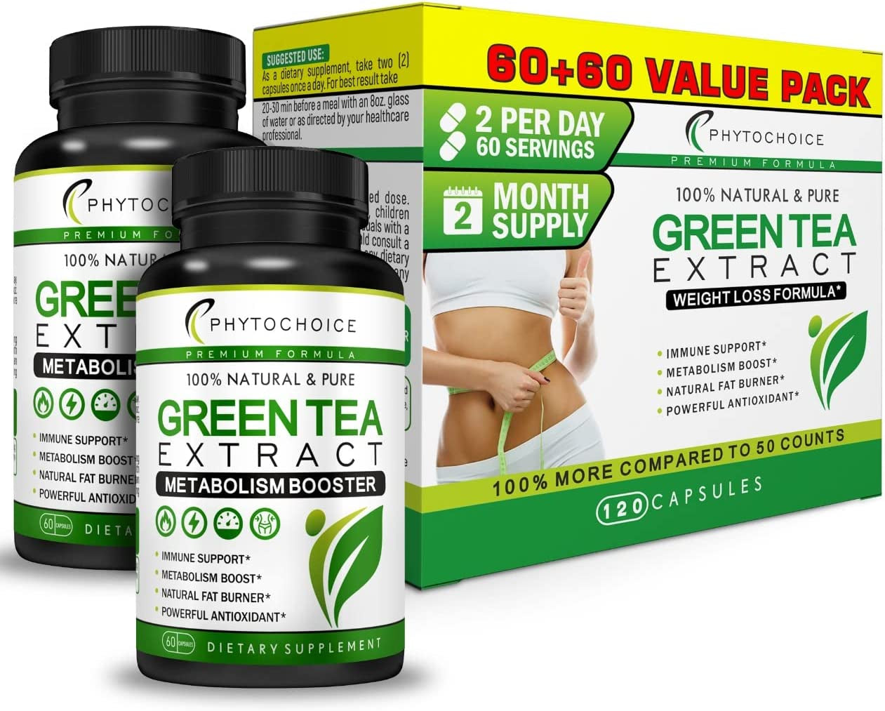 Green Tea Extract-Natural Appetite Suppressant for Weight Loss for Women and Men-Green Tea Fat Burner Pills-Diet Pills That Work to Help Lose Weight Fast for Women-Stomach Belly Fat Burner-Value Pack