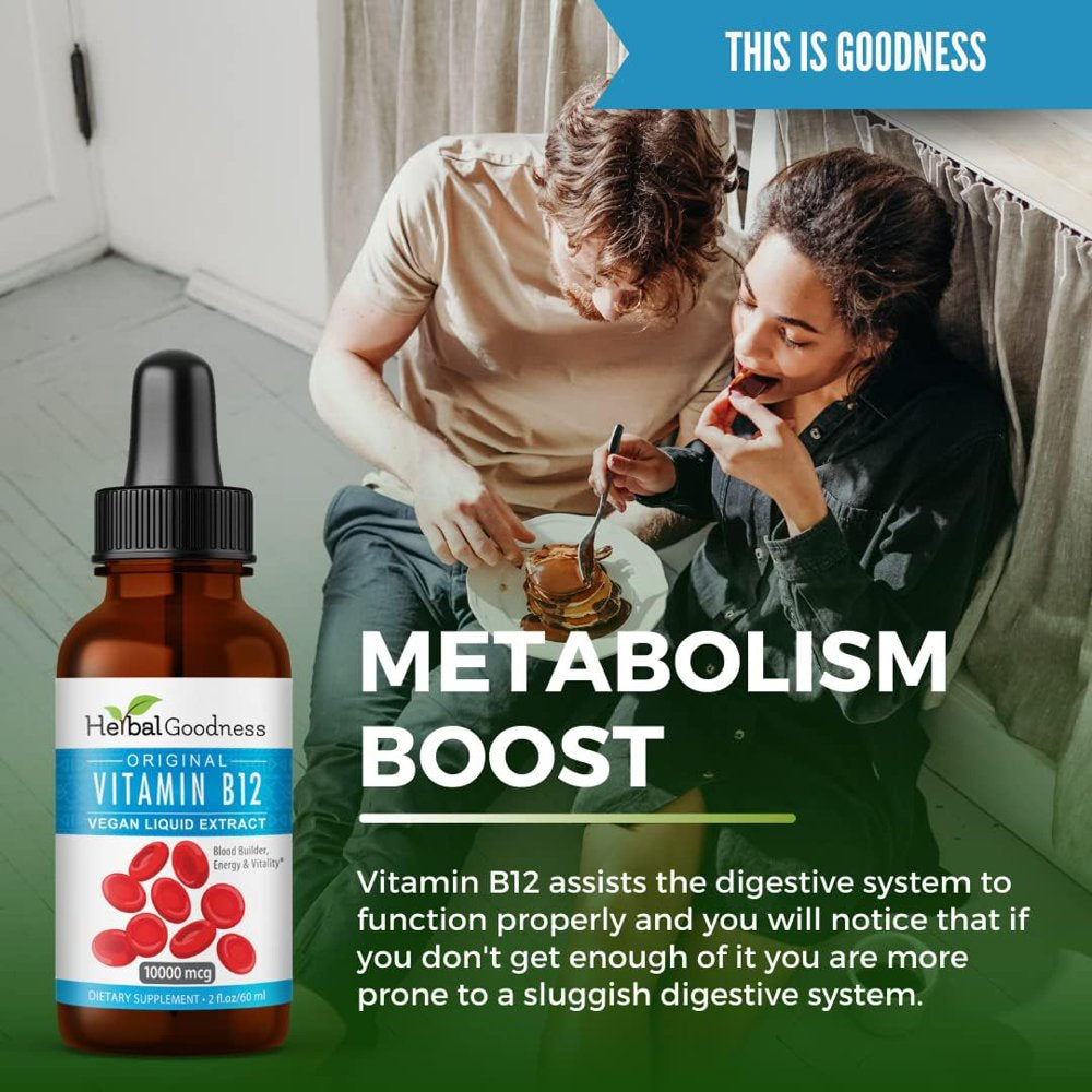 Vitamin B12 Methyl 10,000Mcg Liquid Extract Vegan Formula - Sublingual Blood Builder - Energy and Vitality, Original Methylcobalamin USA Made - Herbal Goodness