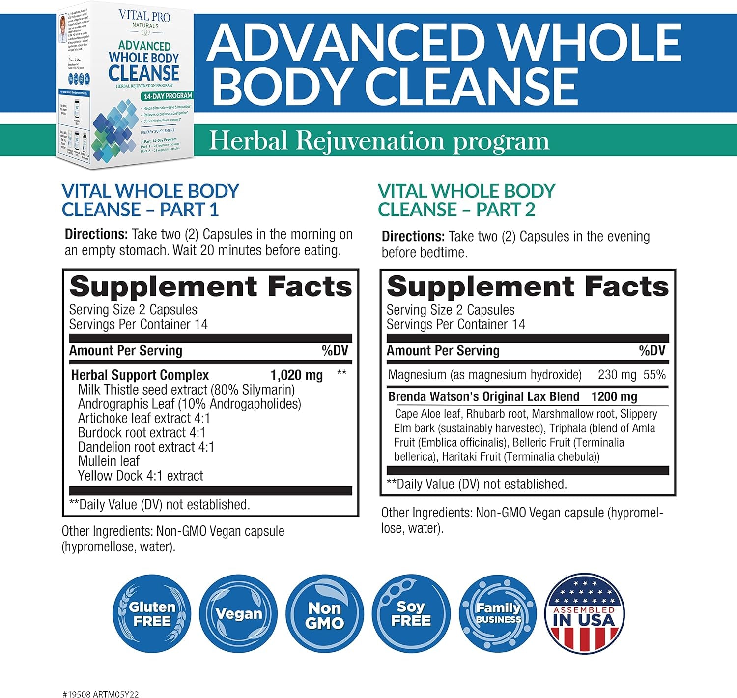 Vital Pro Naturals - Advanced Whole Body Cleanse with Milk Thistle, Magnesium, Cape Aloe, and Herbs for Occasional Constipation and Healthy Elimination, 2-Part 14 Day Kit, 56 Capsules