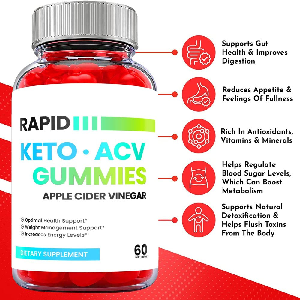 (1 Pack) Rapid Keto ACV Gummies - Supplement for Weight Loss - Energy & Focus Boosting Dietary Supplements for Weight Management & Metabolism - Fat Burn - 60 Gummies