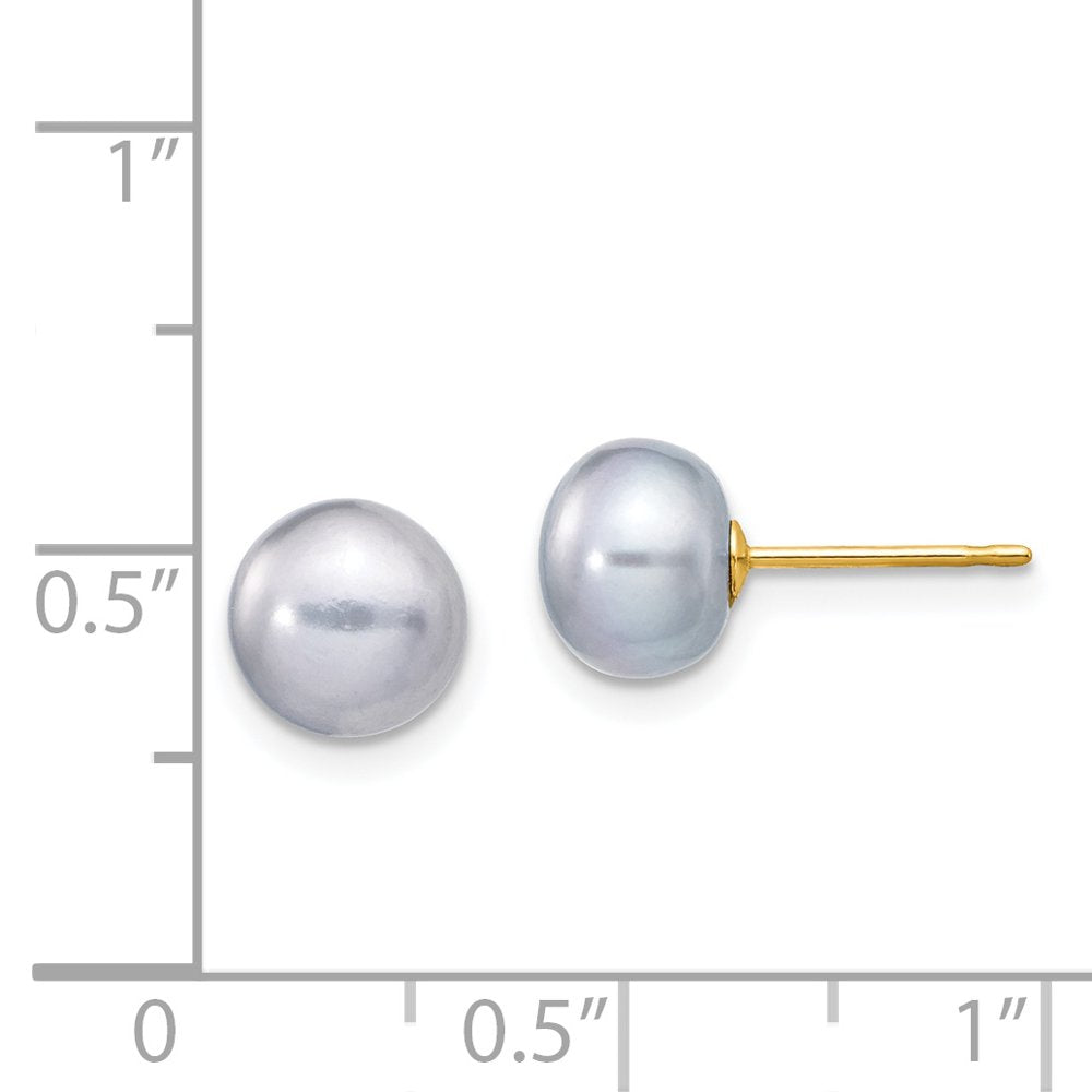 14K 7-8Mm Grey Button FW Cultured Pearl Stud Post Earrings X70BG