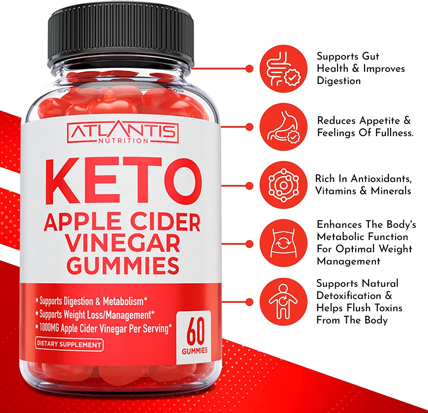 60 Keto Apple Cider Vinegar Gummies Advanced Weight Loss + 60 Ashwagandha Gummies - 1500MG Ashwagandha per Serving