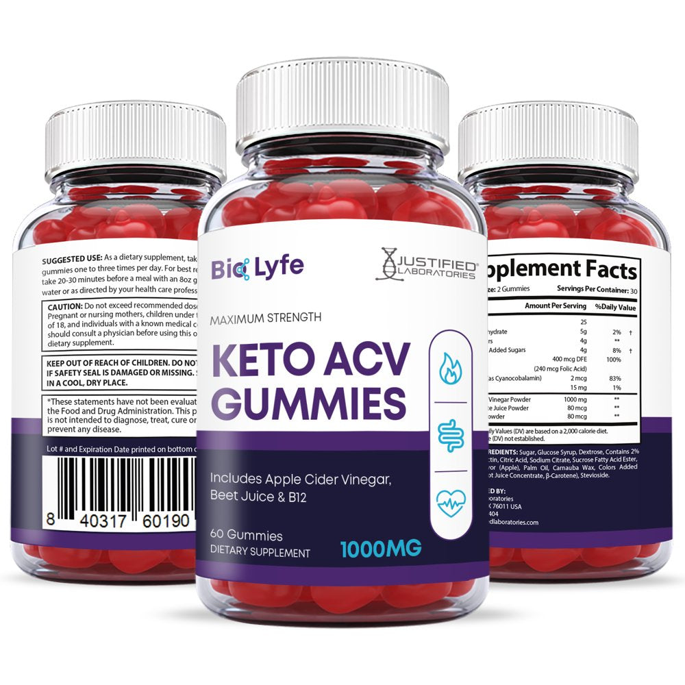 (5 Pack) Bio Lyfe Keto ACV Gummies 1000MG Dietary Supplement 300 Gummys