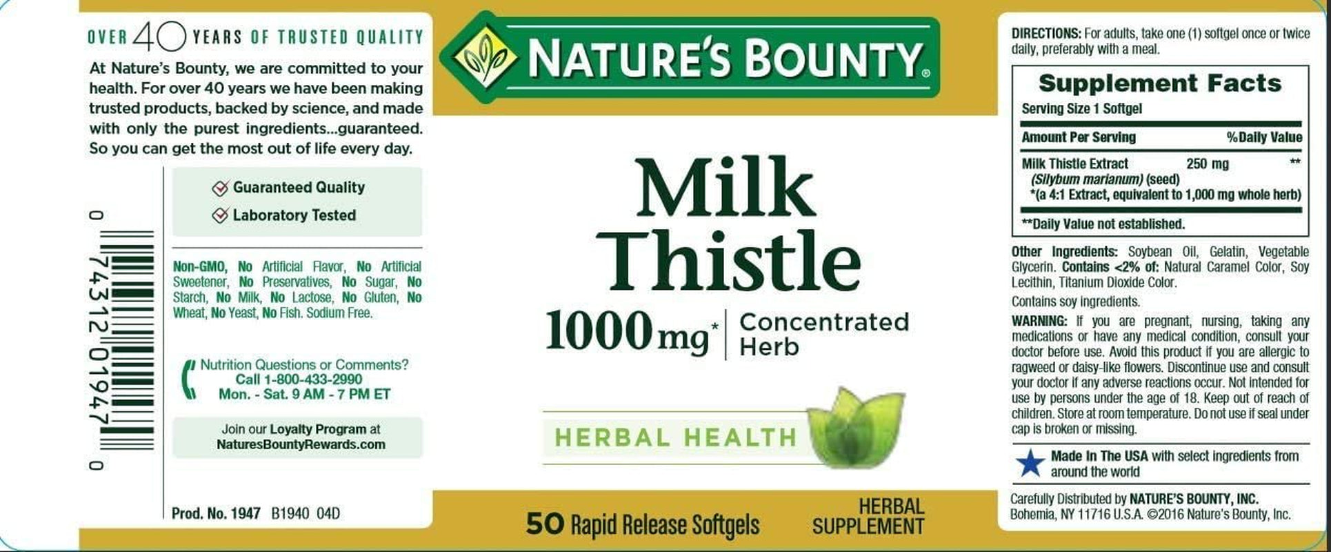 Nature'S Bounty Milk Thistle 1000Mg Softgels, 50 Ea