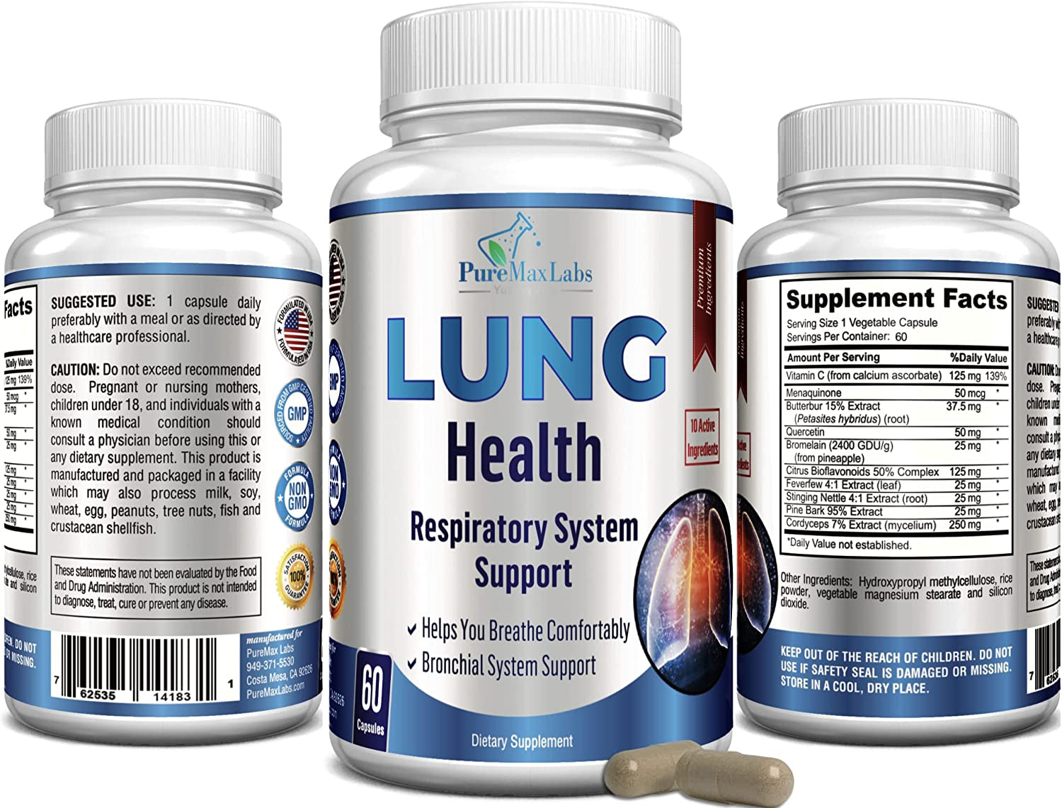 YUMMYVITE Lung Support Supplement, Lung Cleanse & Lung Detox Formula, Lung Health Support for Clear Lungs, Comfortable Breathing, Bronchial Health, 60 Capsules