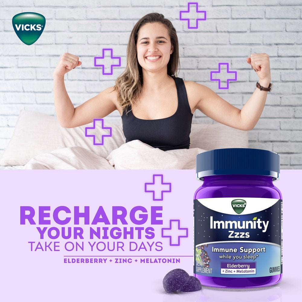 Vicks Immunity Zzzs, Elderberry, Melatonin, and Antioxidant Zinc, Immune Support, Naturally Fall Asleep, 56 Gummies