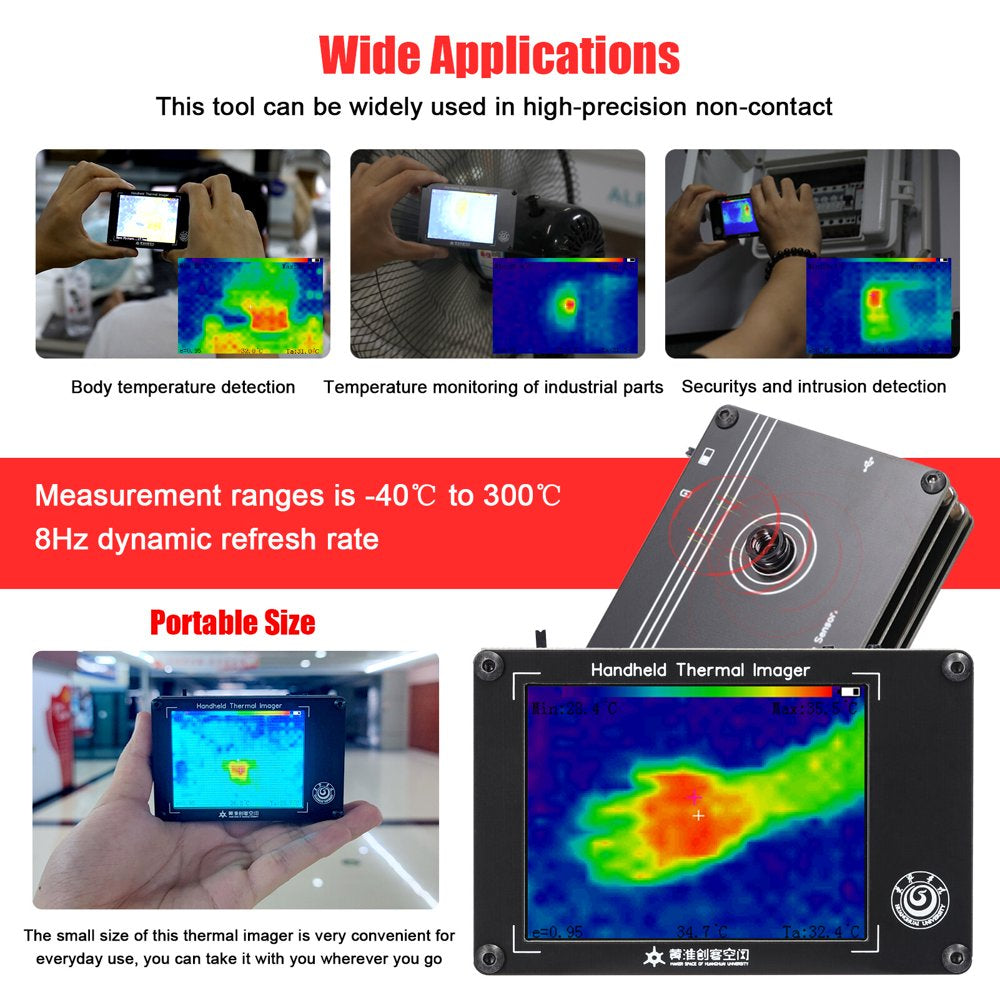 -40~300℃ Portable Multifunction Infrared Imager Handheld Digital Infrared Thermal Imaging Camera 3.4 Inch LCD Display Thermal Imager Temperature Sensors