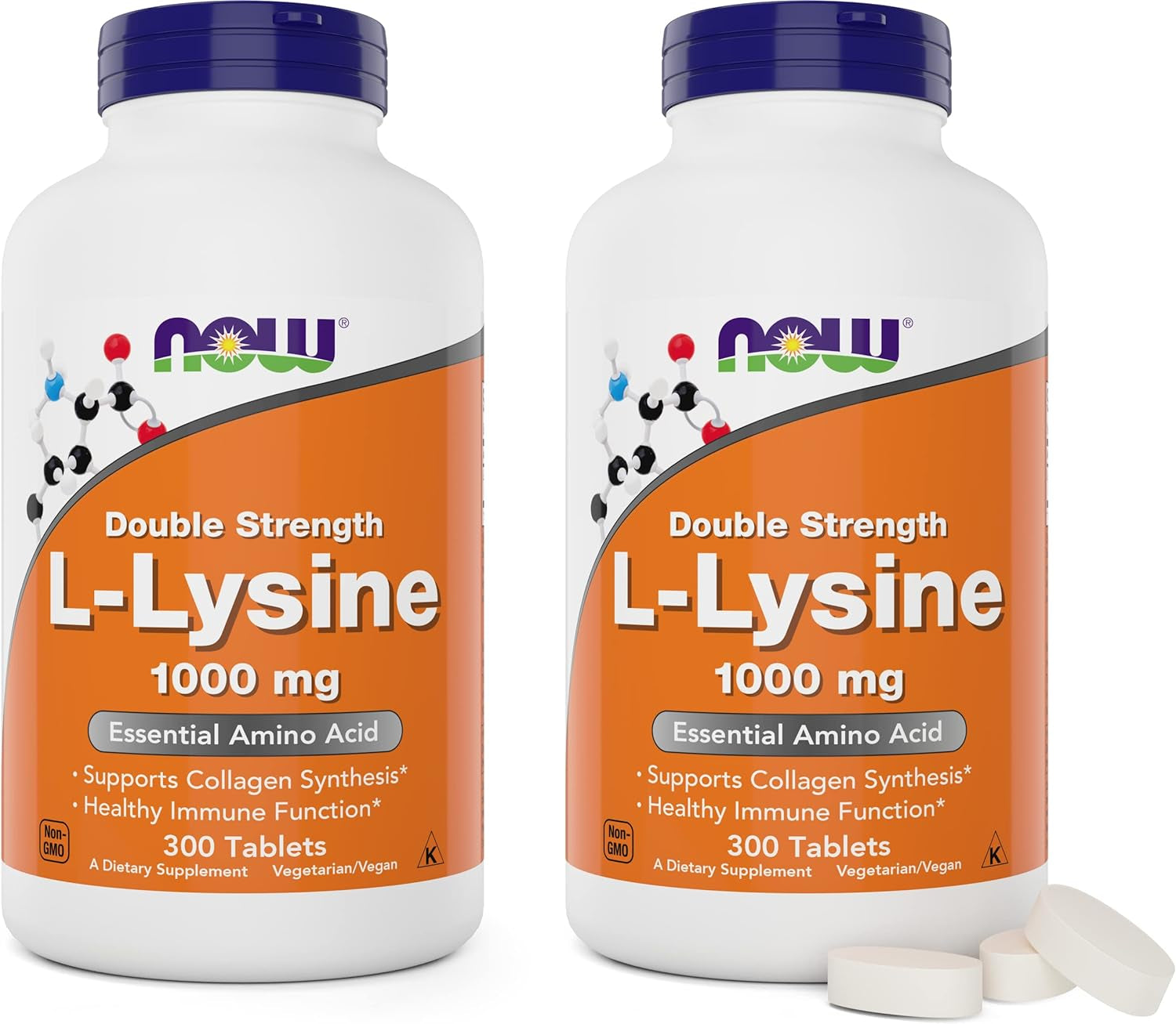 Now Foods L-Lysine 1000Mg - Double Strength - 300 Tablets (Pack of 2) - Non-Gmo Amino Acid Supplement (Llysine Hydrochloride)- 1000 Mg Tabs - Vegan/Vegetarian