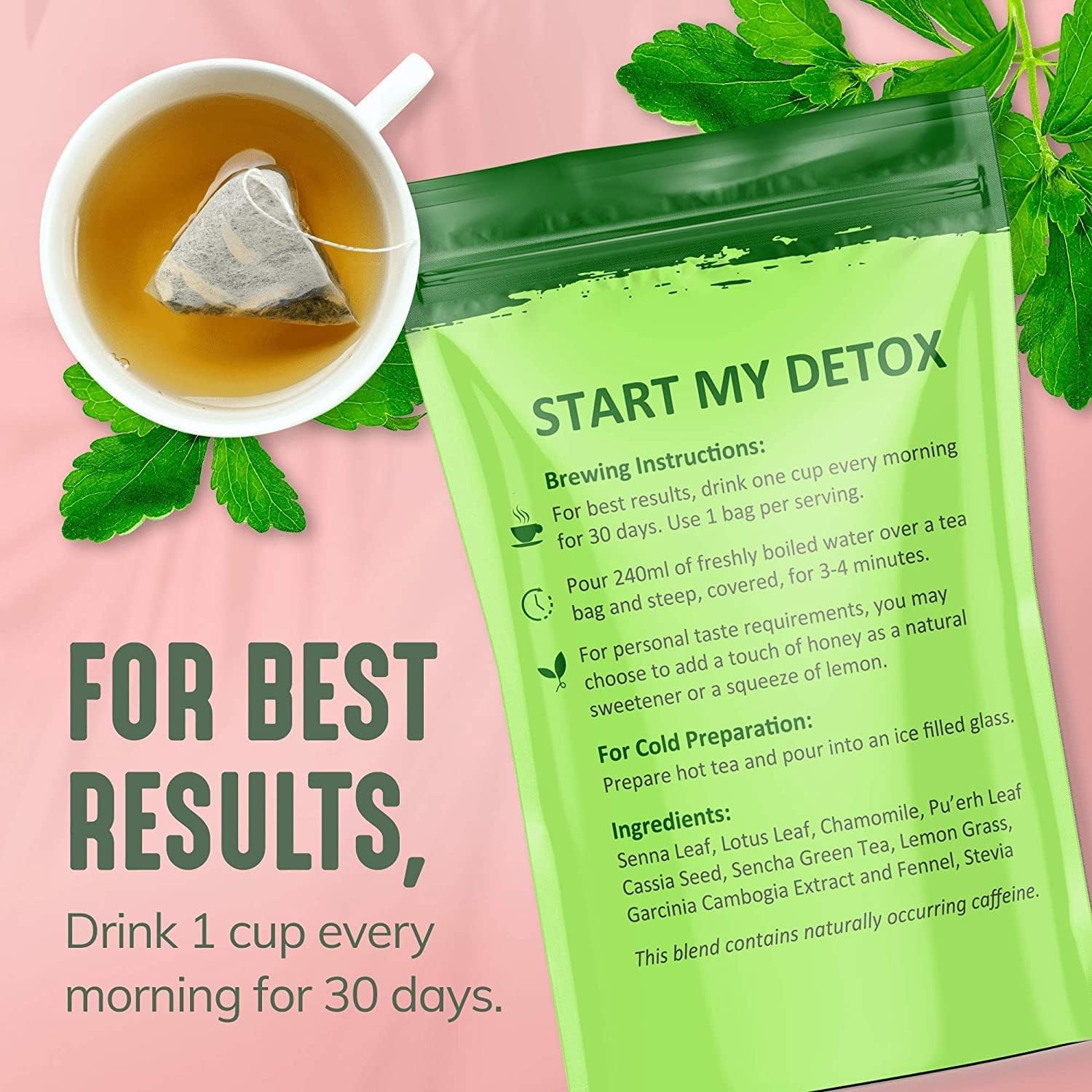 30 Day Detox Tea for Women & Men, All-Natural Herbal Teatox, Energy, Digestion, Body & Immune, Detox Cleanse with Senna Leaf, Keto, Vegan, Non-Gmo