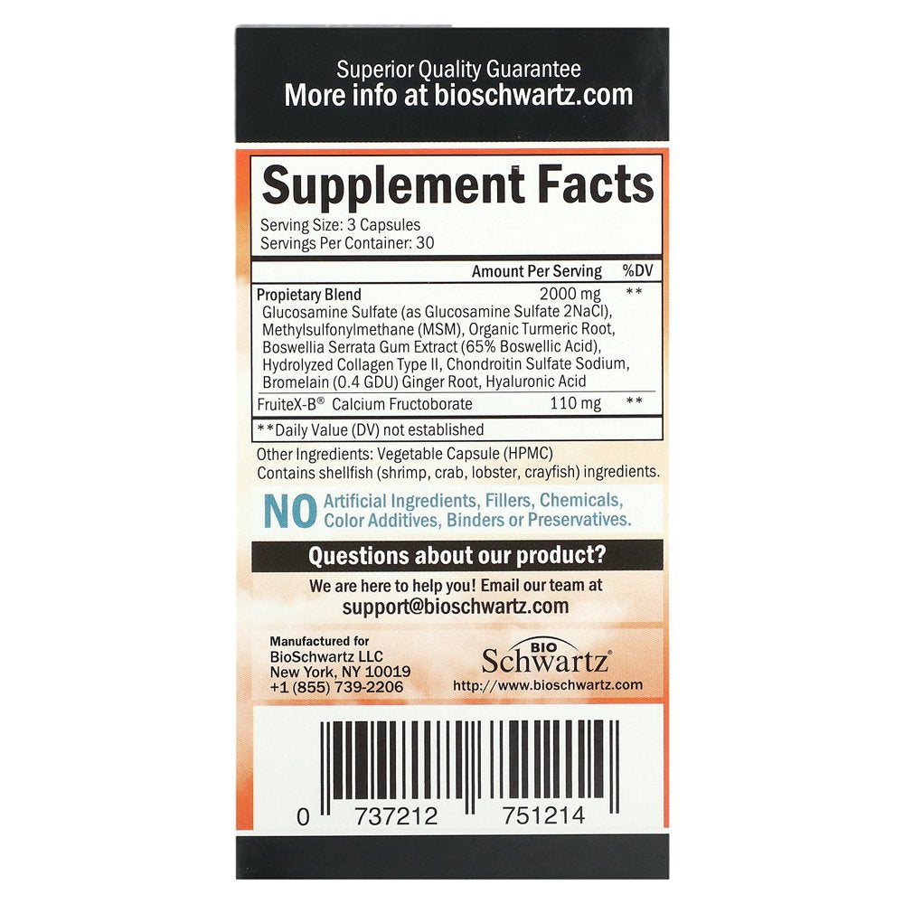 Bioschwartz Glucosamine MSM + Chondroitin with Turmeric Curcumin | Daily Relief & Healthy Inflammatory Response | 90 Ct