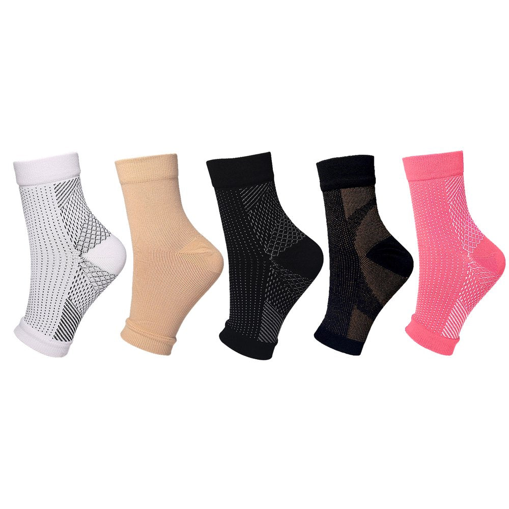 5Pairs Neuropathy Socks Peripheral Neuritis Compression Toeless Foot Sleeves -Ankle Gout,Plantar Fasciitis Relief Brace (S/M,Mixcolor)