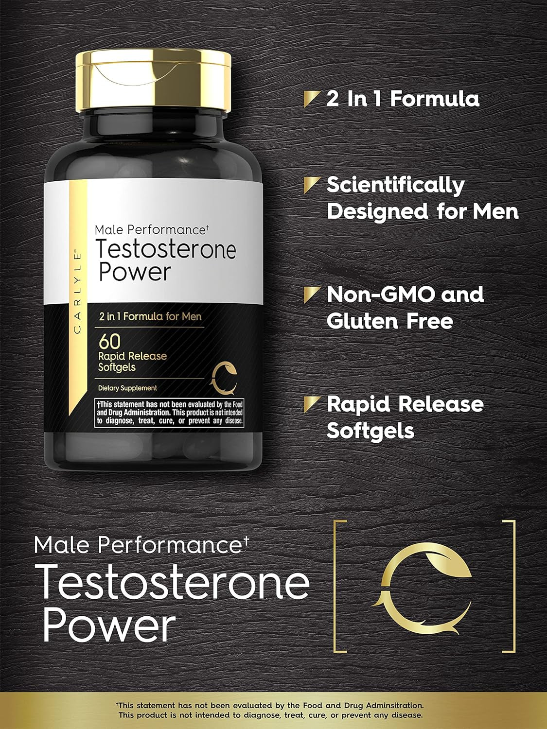 Carlyle Testosterone Power for Men | 60 Rapid Release Softgels | Non-Gmo, Gluten Free Supplement