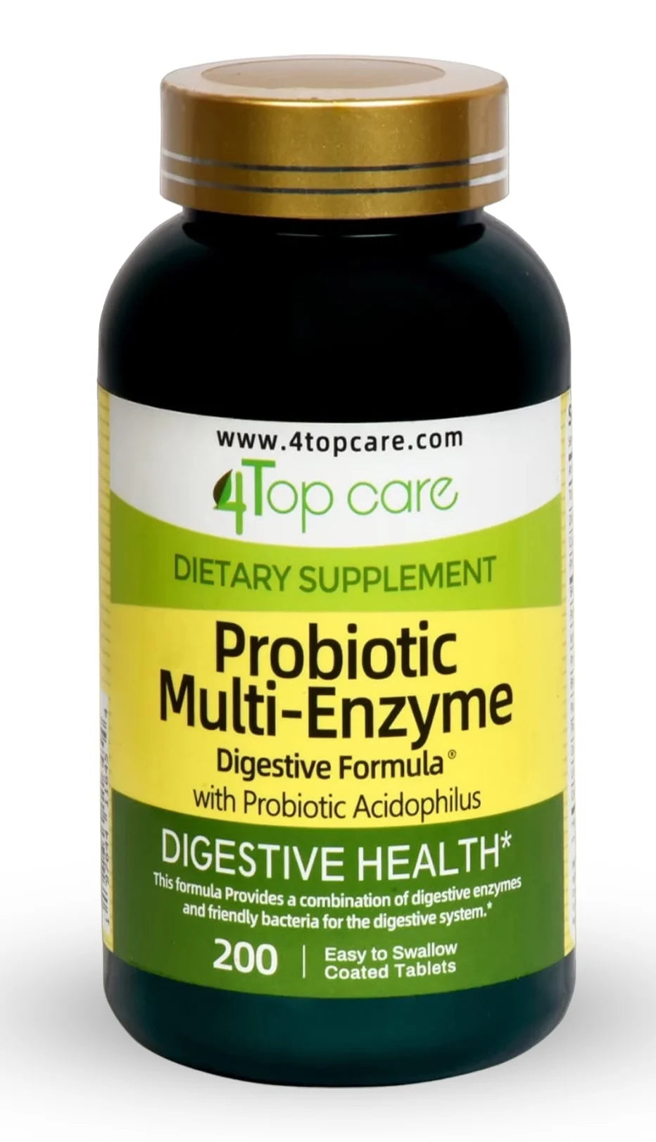 4 Top Care Probiotic Multi-Enzyme Digestive Formula with Probiotic Acidophilus Tablets Dietary Supplement, 200 Count