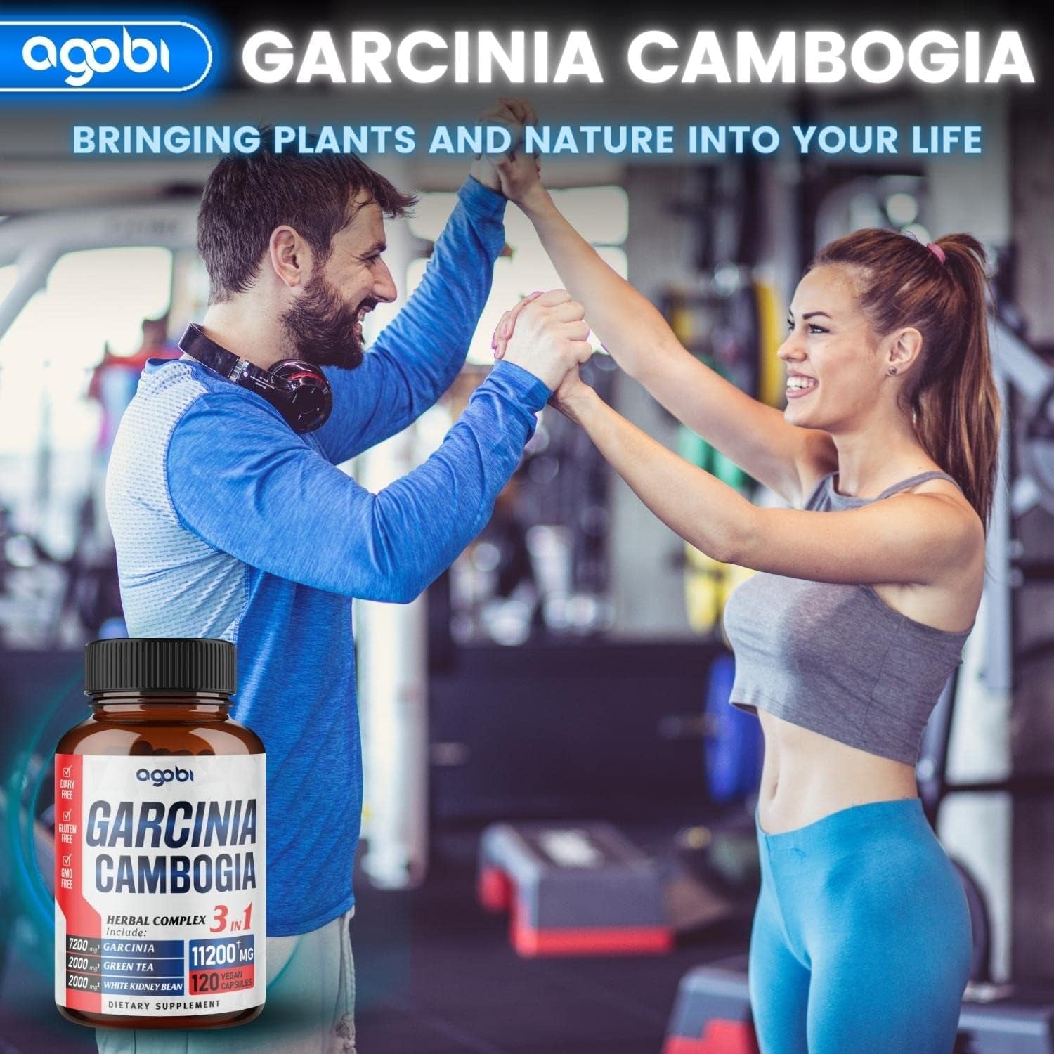 Agobi 3In1 Garcinia Cambogia Extract Capsules - 11200Mg Herbal Supplement for Body Health & Immune Support - Blended with Organic Green Tea & White Kidney Bean - 120 Vegan Capsules - 2 Month Supply