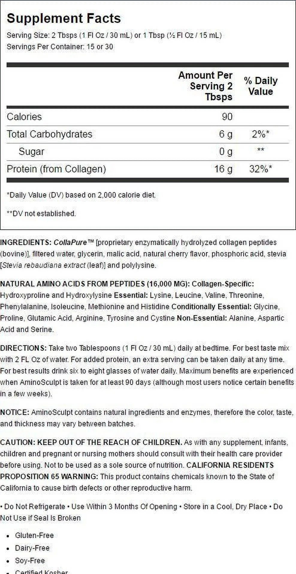 Health Direct - Aminosculpt Collagen Peptides Sugar-Free Natural Cherry - 15 Oz.