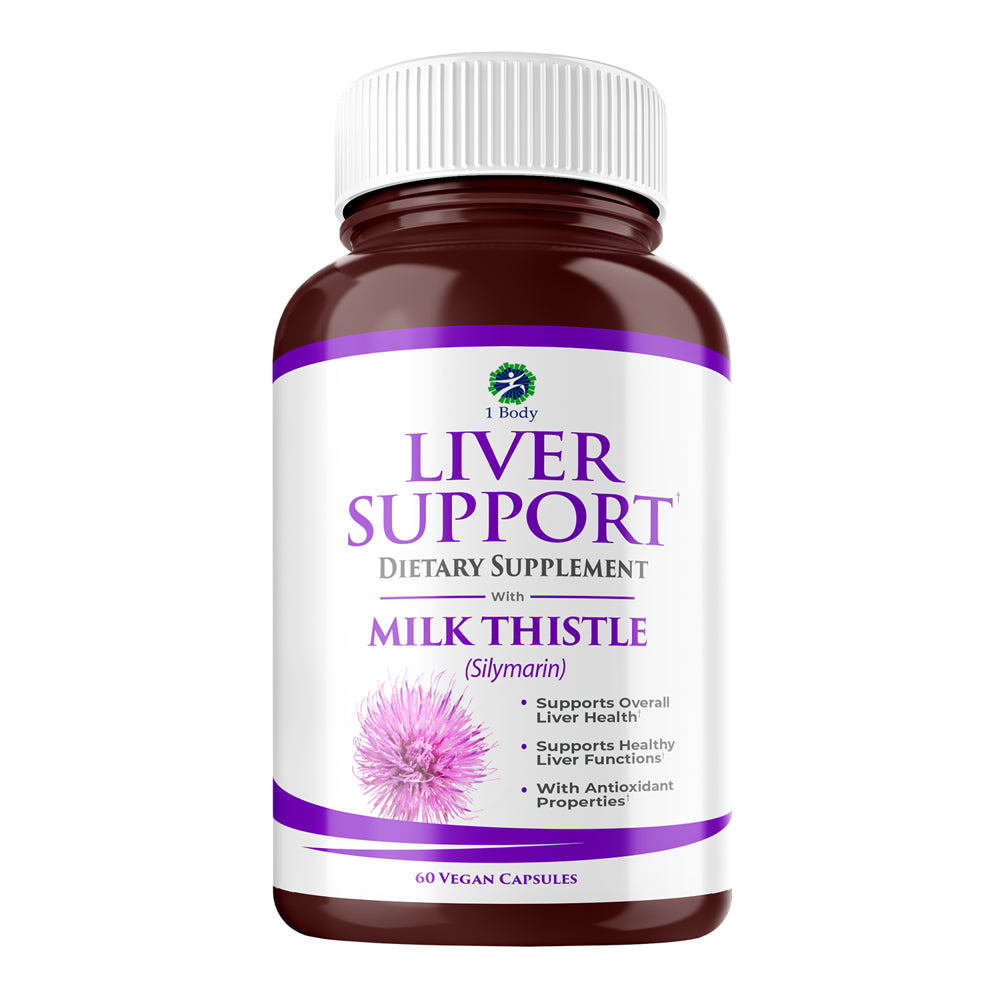 1 Body Liver Cleanse & Support Supplement Milk Thistle Extract 60 Vegan Capsules