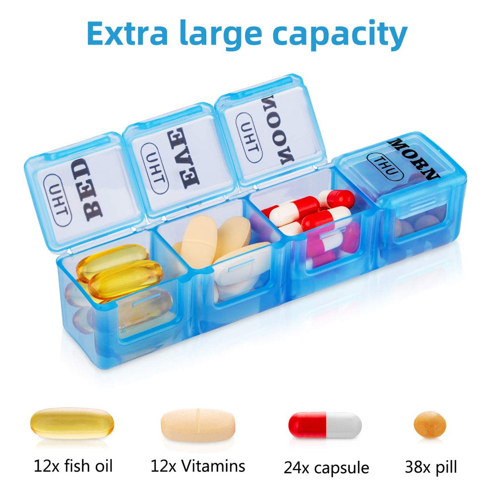 Large Weekly Pill Organizer 4 Times a Day, 7-Day Pill Boxes and Organizer AM PM, Monthly Medication Organizer 28 Days Dispenser for Fish Oils Big Compartments Pill Case, Vitamin Holder Supplement