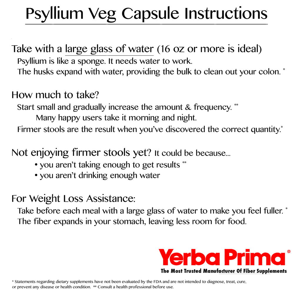 Yerba Prima Psyllium Husks Veg Caps, 400 Capsules (625Mg) - Colon Cleanser, Daily Fiber Supplement