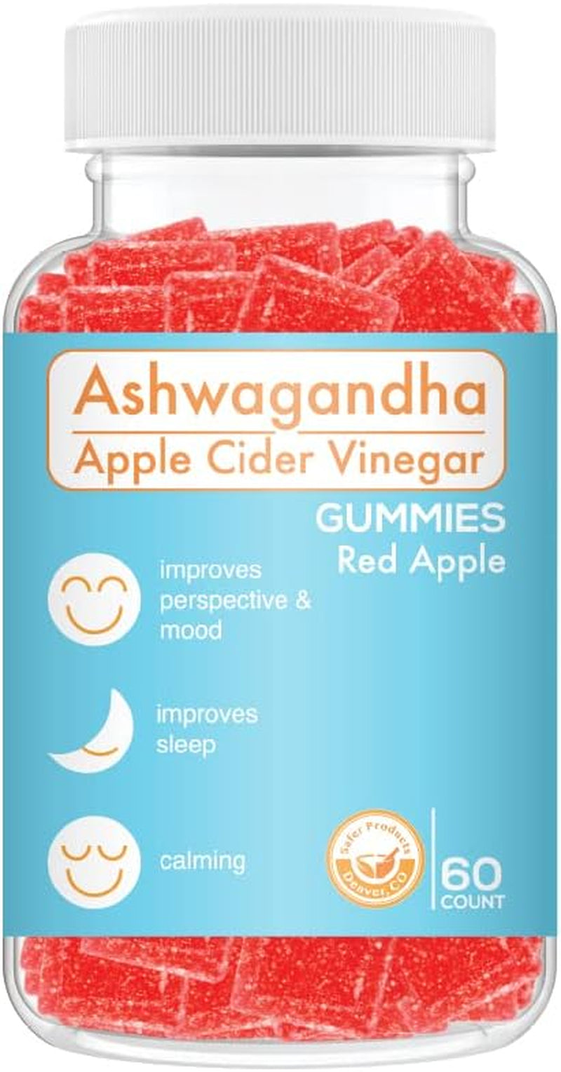 Safer Products Ashwagandha Apple Cider Vinegar Gummies - Support Immune Health, Endurance, Mood, Stress, Sleep, Brain Health - Vegan, Non-Gmo 60Ct