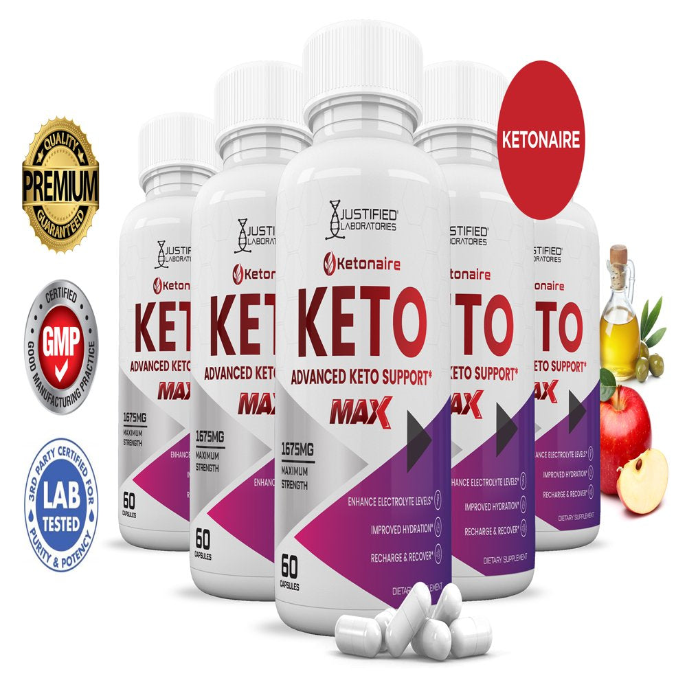 (5 Pack) Ketonaire Keto ACV MAX Pills 1675Mg Alternative to Gummies Dietary Supplement 300 Capsules