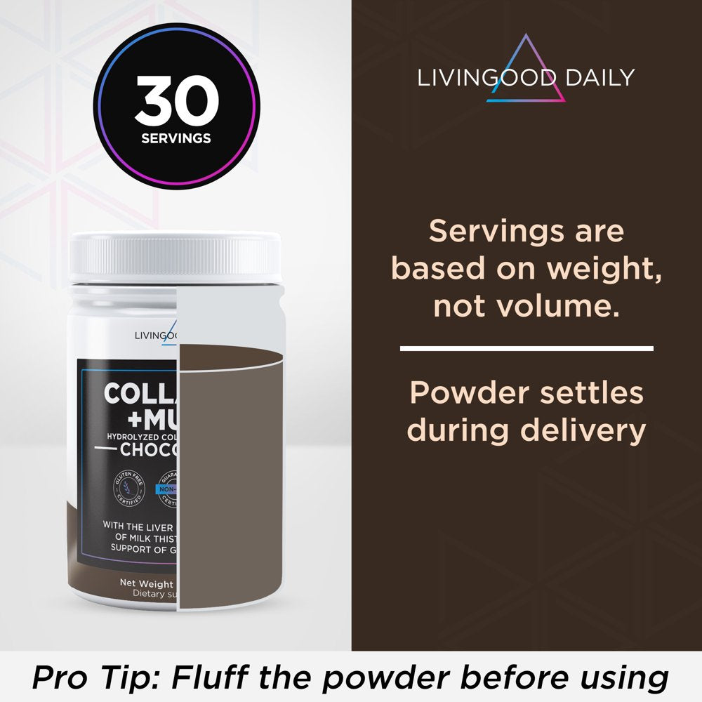 Livingood Daily Collagen + Multi - Chocolate Hydrolyzed Collagen Peptides Powder W/ Multivitamin, 30 Servings