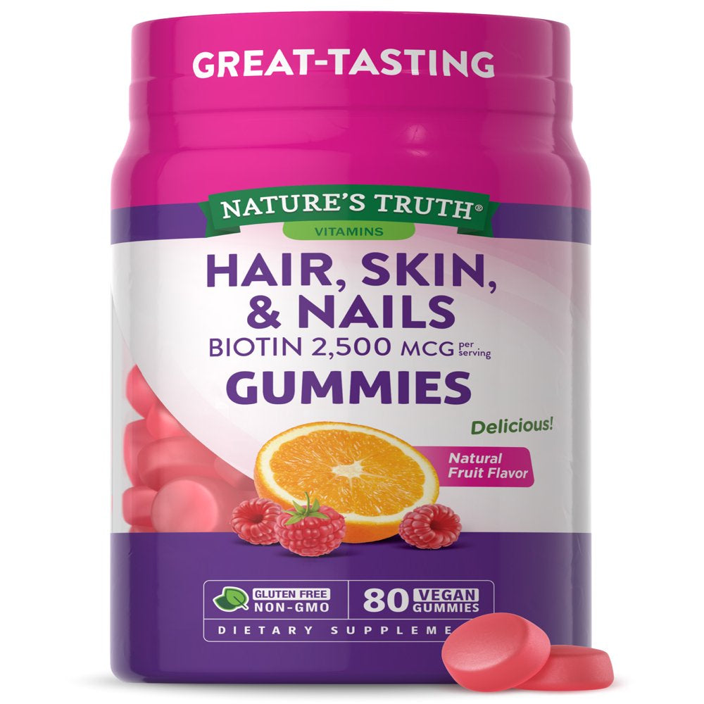 Hair Skin and Nails Gummies | 80 Count | 2500Mcg of Biotin | Vegan, Non-Gmo, Gluten Free Supplement | Vitamin for Women & Men | by Nature'S Truth