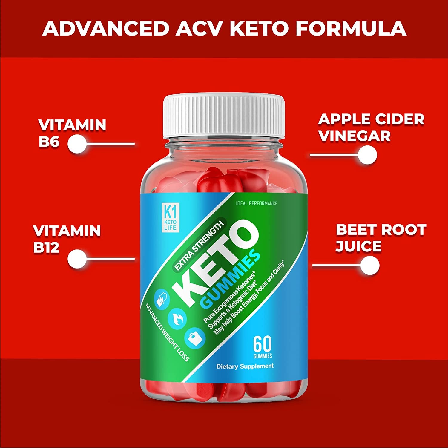 (3 Pack) K1 Ketos Life Gummies K1 Ketos Gummies K1 Ketos ACV Gummies Extra Strength (180 Gummies)