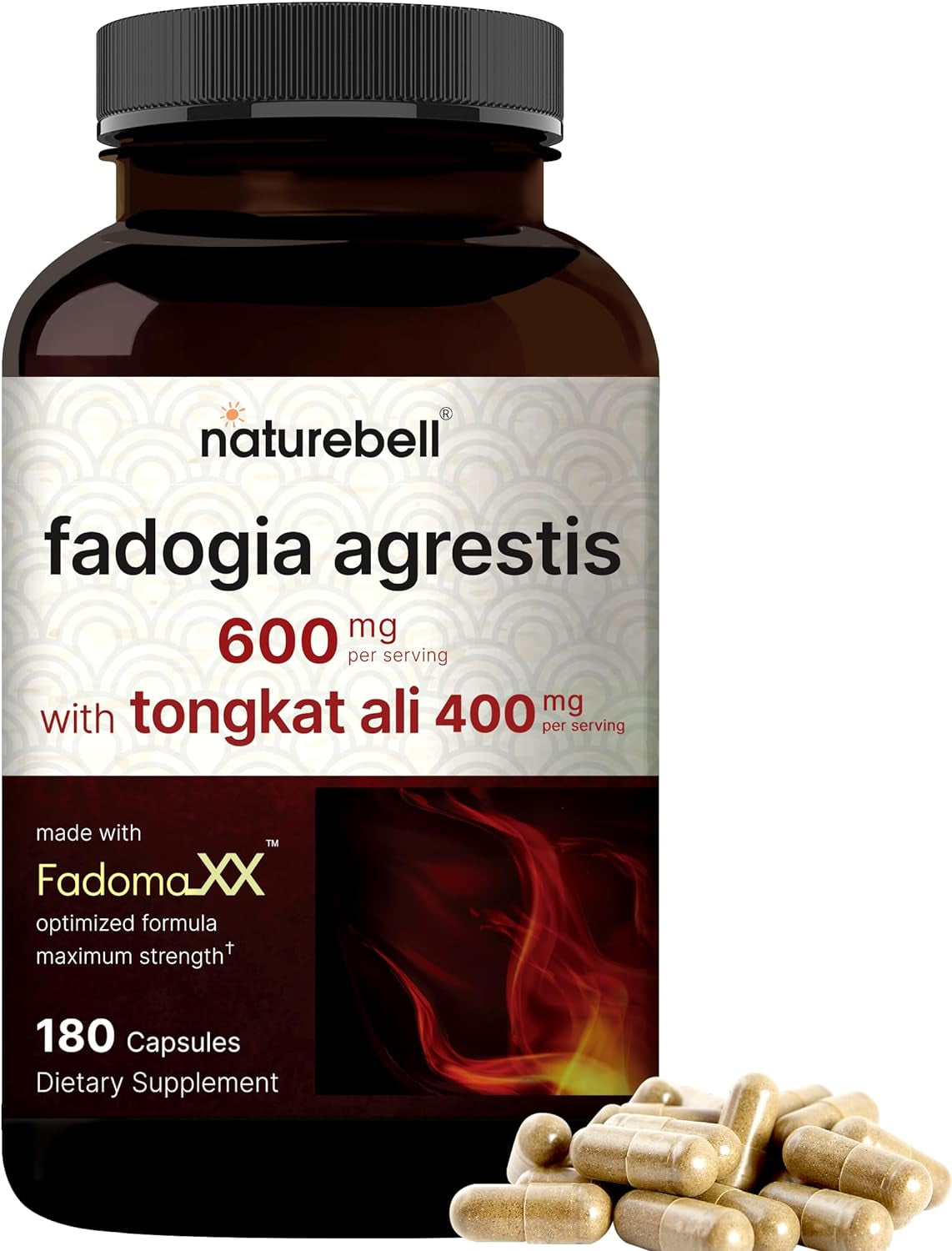 Naturebell Fadogia Agrestis 600Mg Complexed with Tongkat Ali 400Mg, 180 Capsules, Optimal Dosage for Enhanced Bioavailability, 20:1 Fadogia Argrestis Extract Indonesia Tongkat-Ali (Longjack)