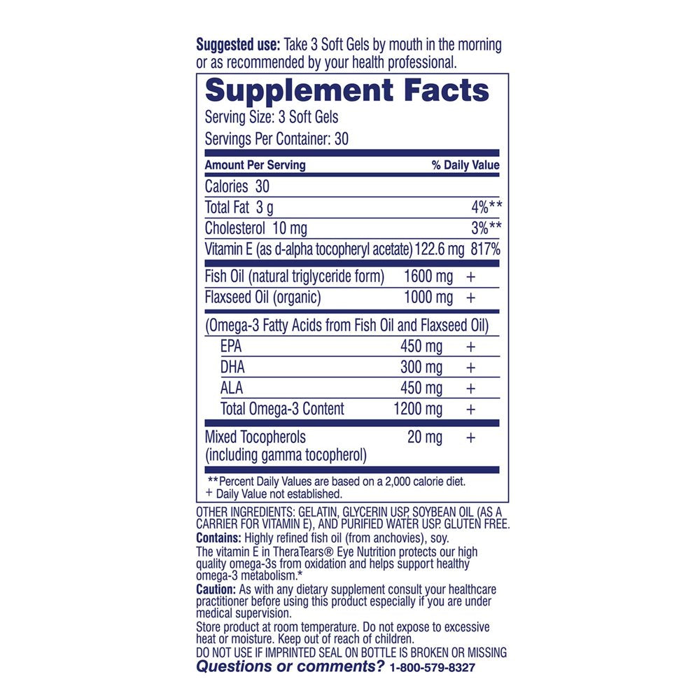 Theratears 1200Mg Omega 3 Supplement for Eye Nutrition, 90 Count