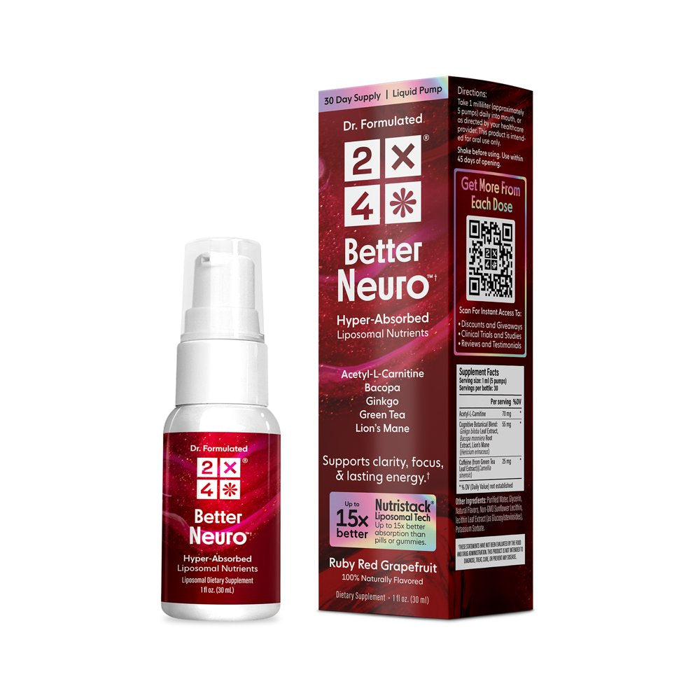 2X4 Better Neuro Liposomal Nootropic Supplement with Ginkgo Biloba and Bacopa Monnieri 30 Ml