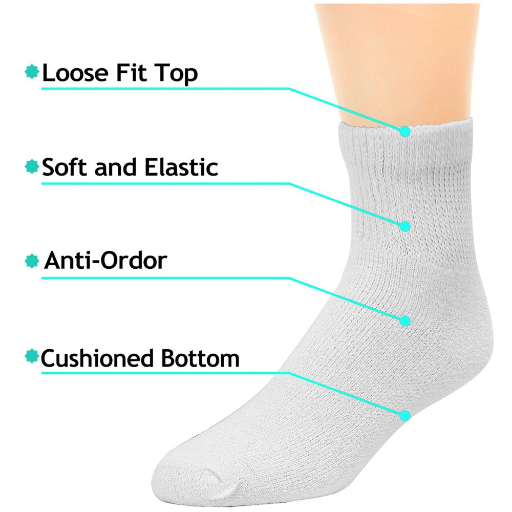 6-Pack Diabetic Socks Physicians Approved Socks for Men Women Legs Blood Circulatory Problems, Diabetes, Edema, Neuropathy, Quarter Size 9-11 White