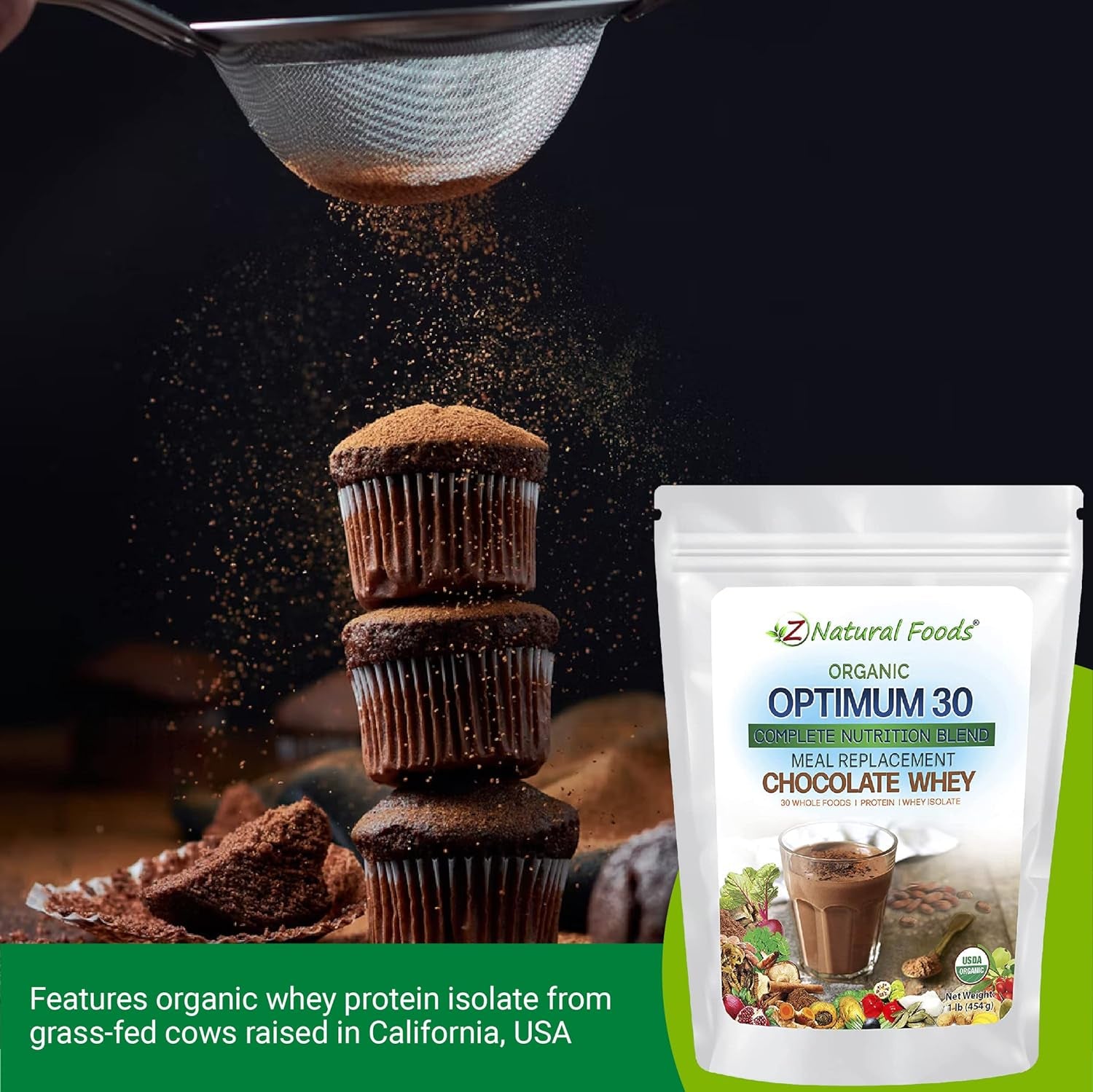 Z Natural Foods Optimum 30 Organic Chocolate Whey Meal Replacement Powder