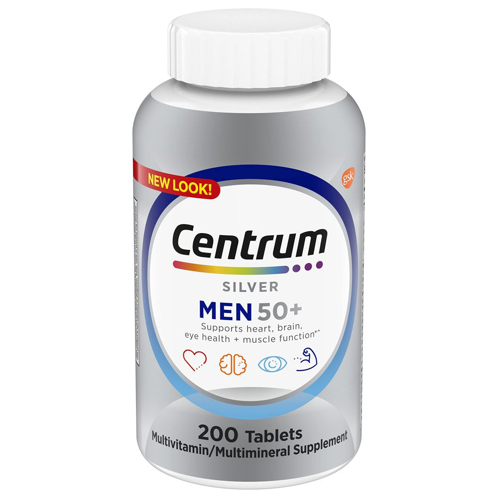 Centrum Silver Multivitamin for Men 50 Plus, Multimineral Supplement, Vitamin D3, B-Vitamins and Zinc, Gluten Free, Non-Gmo Ingredients, Supports Memory and Cognition in Older Adults - 200 Ct
