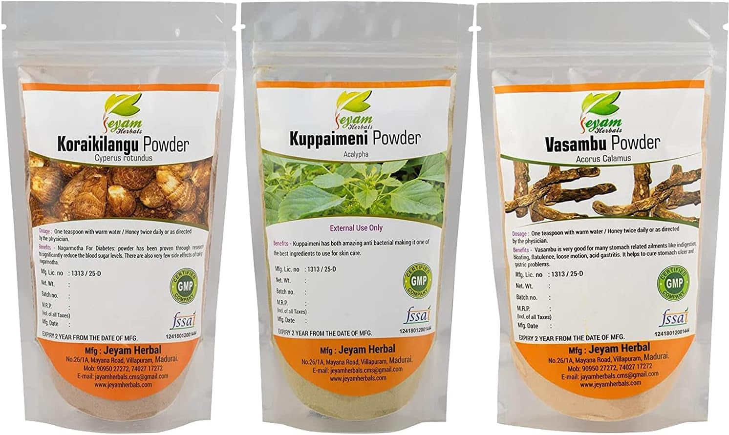 Veena Kuppaimeni Powder (200G), Koraikilangu Powder (200G) & Vasambu Powder (200G)