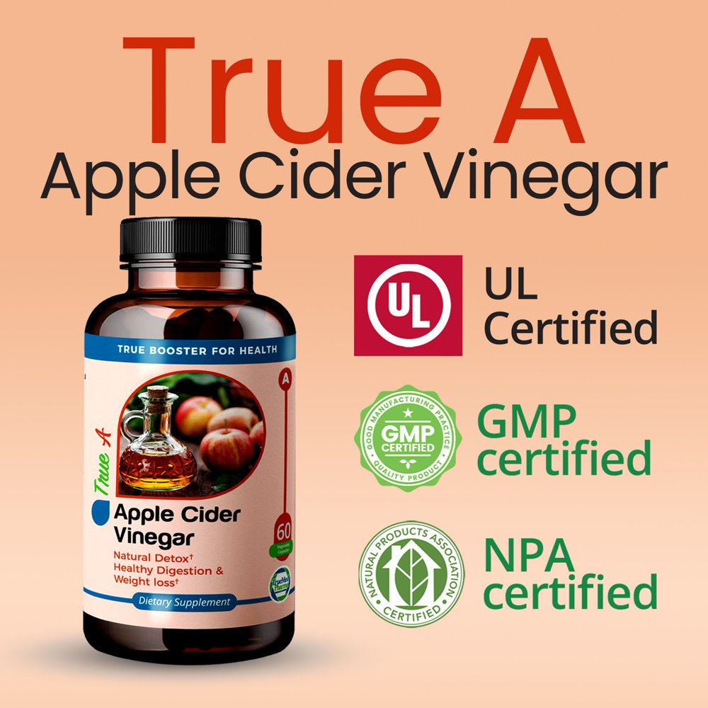 Truemed Apple Cider Vinegar Vitamin B6 Vitamin B12 Healthy Digestion and Weight Loss Supplements 750 Mg 60 Capsules