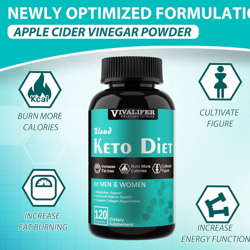 VIVALIFER Keto Pills, 2 Pack Appetite Suppressant for Weight Loss, Fat Burners for Women & Men, 120 Capsules