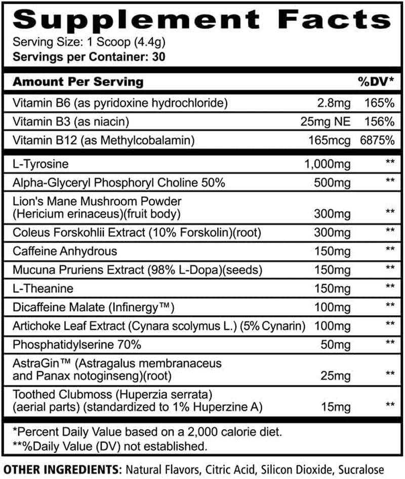 Underground Bio Labs All New Panda Focus NOOTROPIC, Mind,Energy, Clarity,Mood,Creativity,Vision, 500MG Alpha GPC,1G L-Tyrosine, Lions Mane, Astragin™ Huperzine (30 Servings) (Blue Raspberry Lemonade)