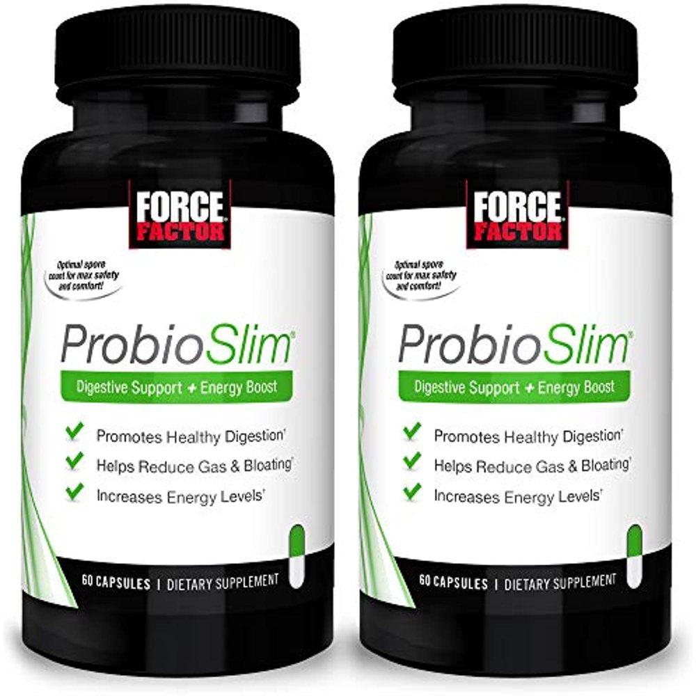 Probioslim Probiotic Supplement for Women and Men with Probiotics and Green Tea Extract, Reduce Gas, Bloating, Constipation, Support Digestive and Gut Health, Force Factor, 120 Capsules (2-Pack)