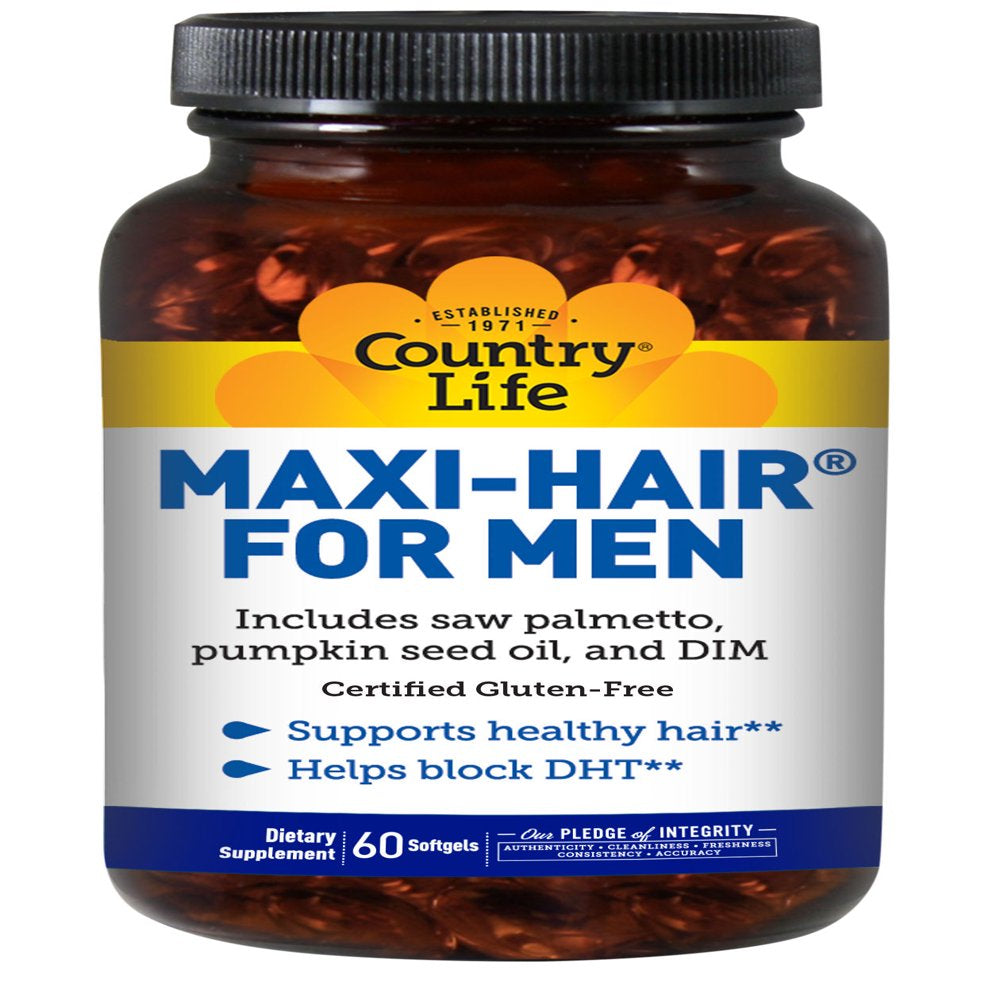 Country Life Maxi-Hair for Men with Saw Palmetto, DIM & Biotin, Hair Support, 60 Softgels, Certified Gluten Free