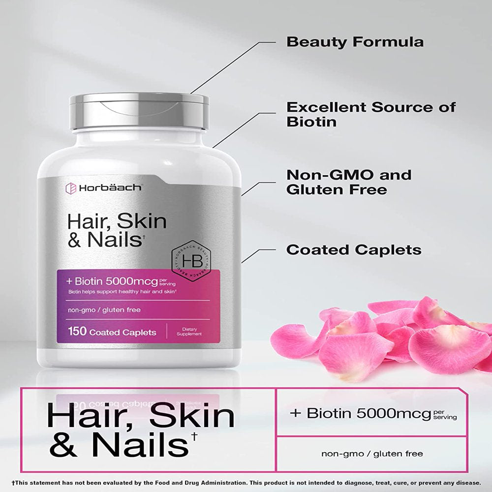 Hair Skin and Nails Vitamins | 150 Caplets | with Biotin and Collagen | by Horbaach