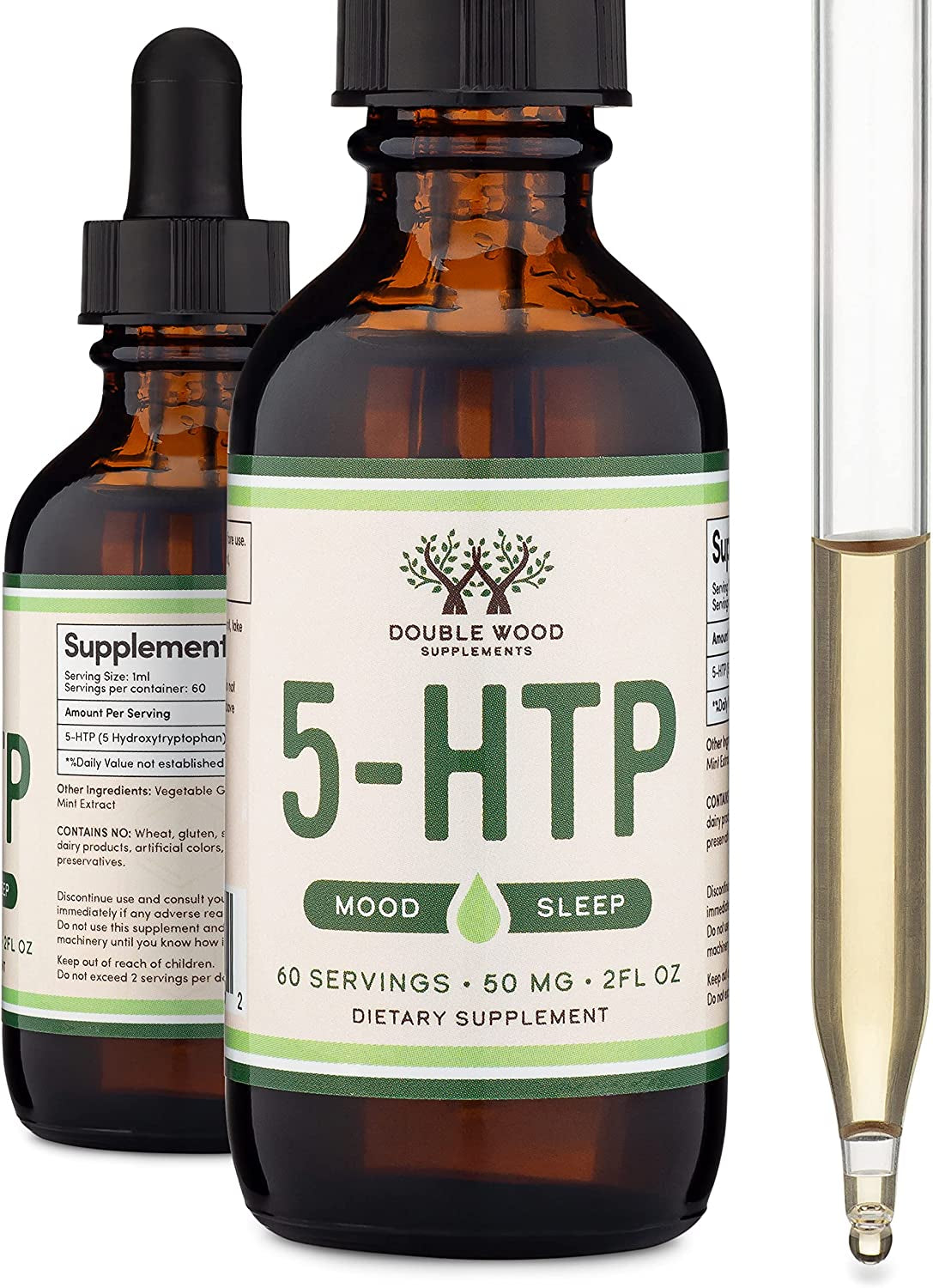 5HTP Liquid Drops - More Absorbable and Effective than 5 HTP Capsules (60 Servings of 50Mg 99%+ 5-HTP) Serotonin Supplement for Mood, Sleep, and Relaxation (Manufactured in the USA) by Double Wood