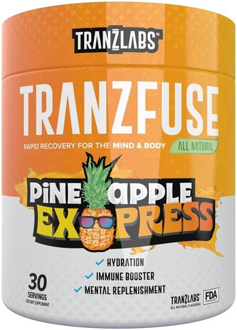 Tranzfuse Hydration Immunity Drink Mix - Coconut Hydration Powder L 30 Servings L All Natural Electrolyte Mix L 1500Mg Vitamin C plus Zinc L-Glycine Magnesium Citrate and More (Pineapple Express)